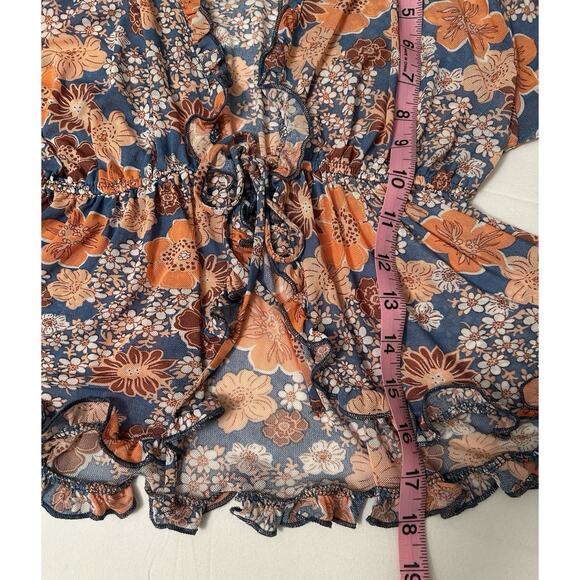 Full Tilt Tie Front Fly Away Boho Y2K Inspired 70’s Floral Print Cardigan Sz XS - Picture 6 of 8